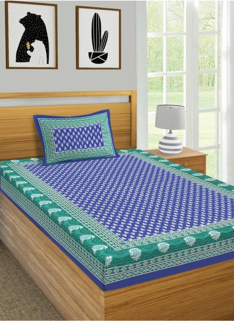 JAIPUR PRINTS 100 Cotton Jaipuri Traditional Single Bedsheet with 1 Pillow Covers Single Sale 01