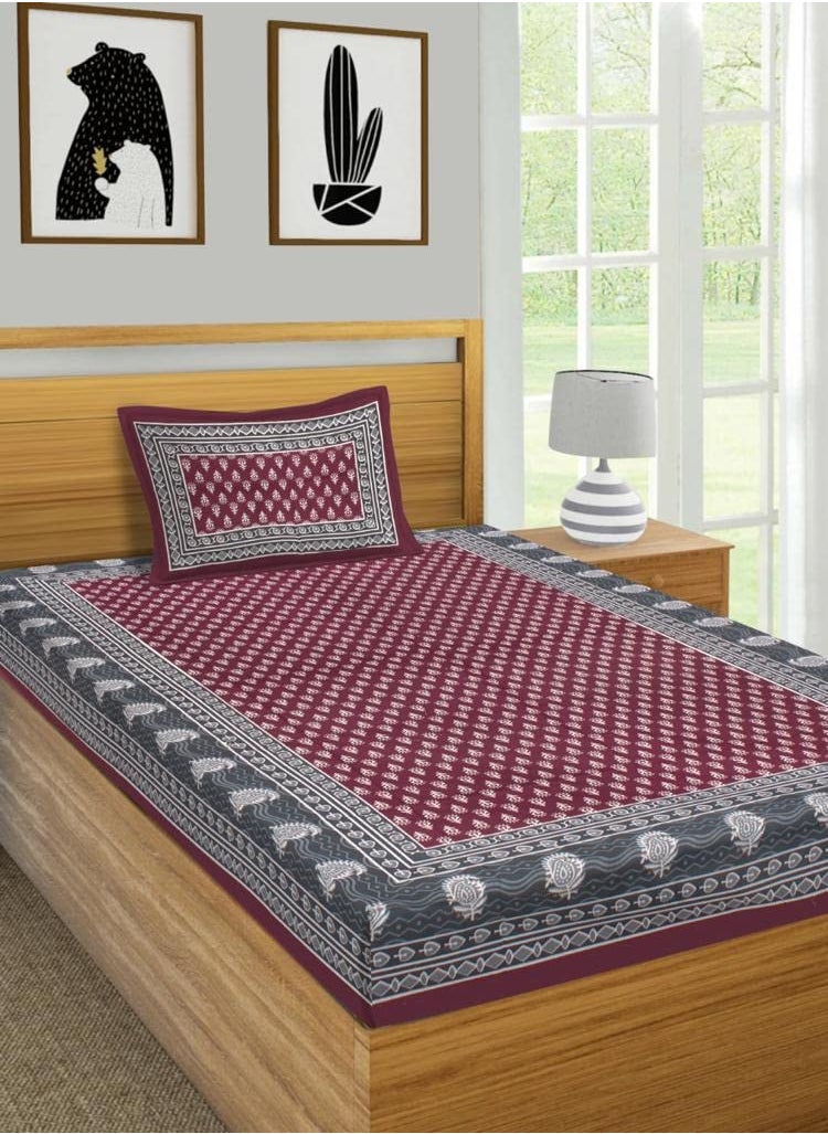 JAIPUR PRINTS 100 Cotton Jaipuri Traditional Single Bedsheet with 1 Pillow Covers Single Sale 10