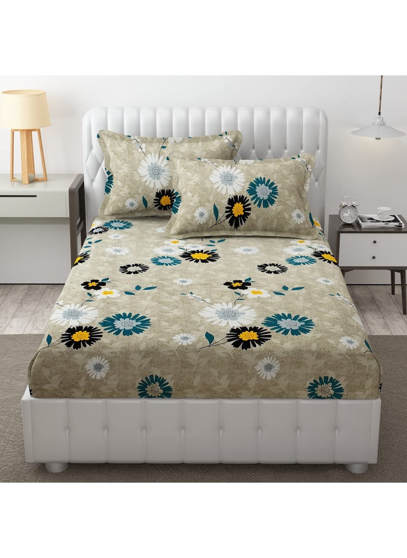 Reyansh Decor Polycotton Printed Bedsheet for Single Size Bed with Two Pllow Cover 60x84 Inch Grey