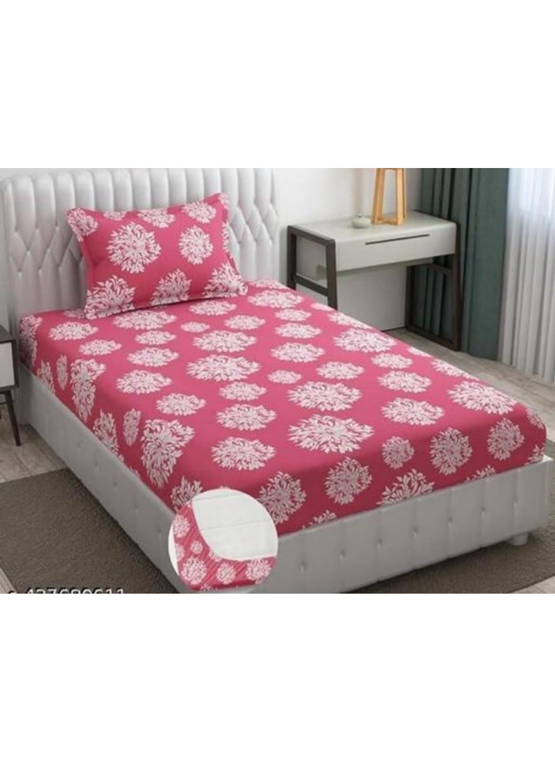 Soniasaa Prime Collection CottonMix Fitted Single Bedsheet with 1 Pillow Cover for Single Bed with All Around Elastic 257 TC Size 72X36X6 Fit Upto 6 Inches Mattress Color Pink