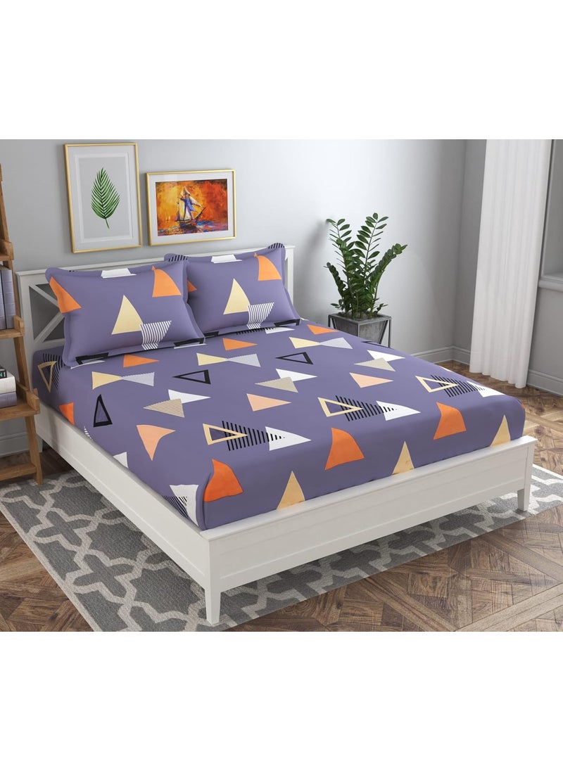 VAS COLLECTIONS Premium 3D Printed 144 TC Microfiber Double Bedsheet with 2 King Size Pillow Covers 90X90 Inches Blue Orange Cream