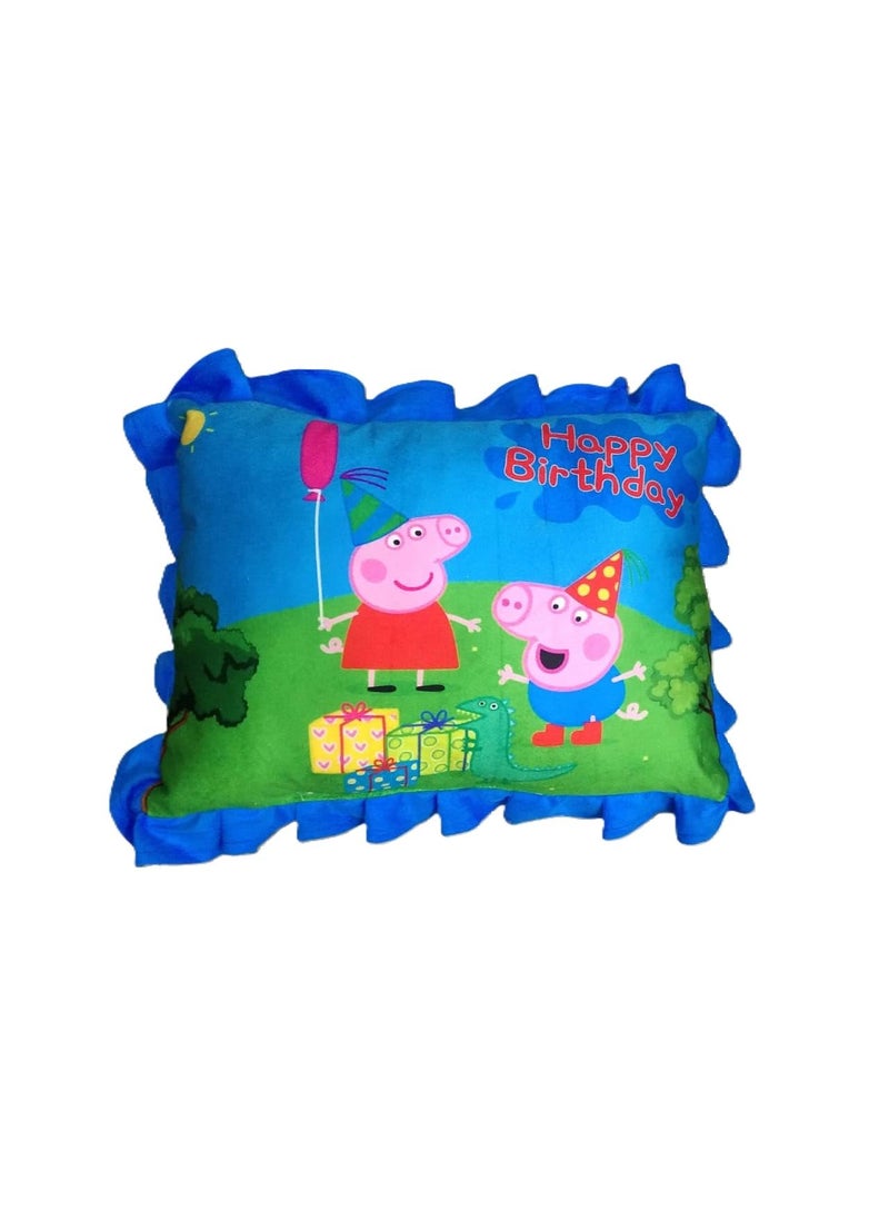 NISHOMES Frill Boundry Velvet Cartoon Design Printed Kids Pillow Fiber Filled Size 14x20 Inches Blue