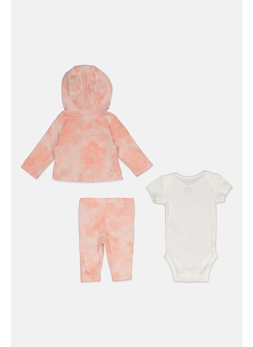 Toddlers Boy 3 Pcs Tie Dye Hoodie With Bodysuit And Pants Set, Pink/White
