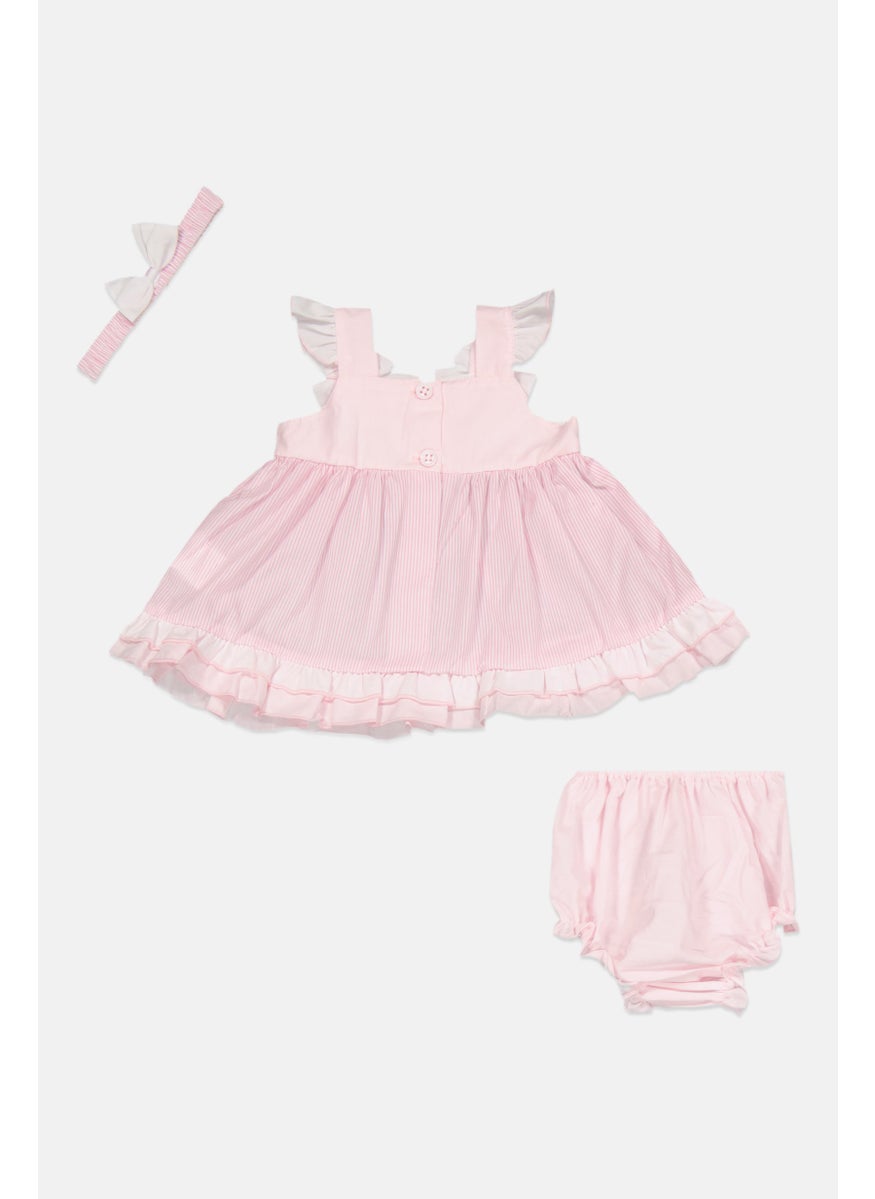 Toddlers Girl 3 Pcs Dress And Panty With Head Wraps Set, Pink