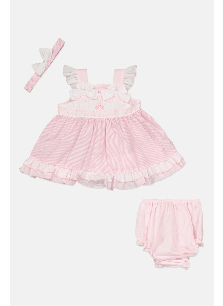 Toddlers Girl 3 Pcs Dress And Panty With Head Wraps Set, Pink