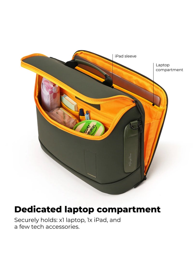 The Transit Briefcase Vegan Leather & Nylon 15L Laptop Crossbody Messenger Bag for Men & Women (Homegrown Sunray)