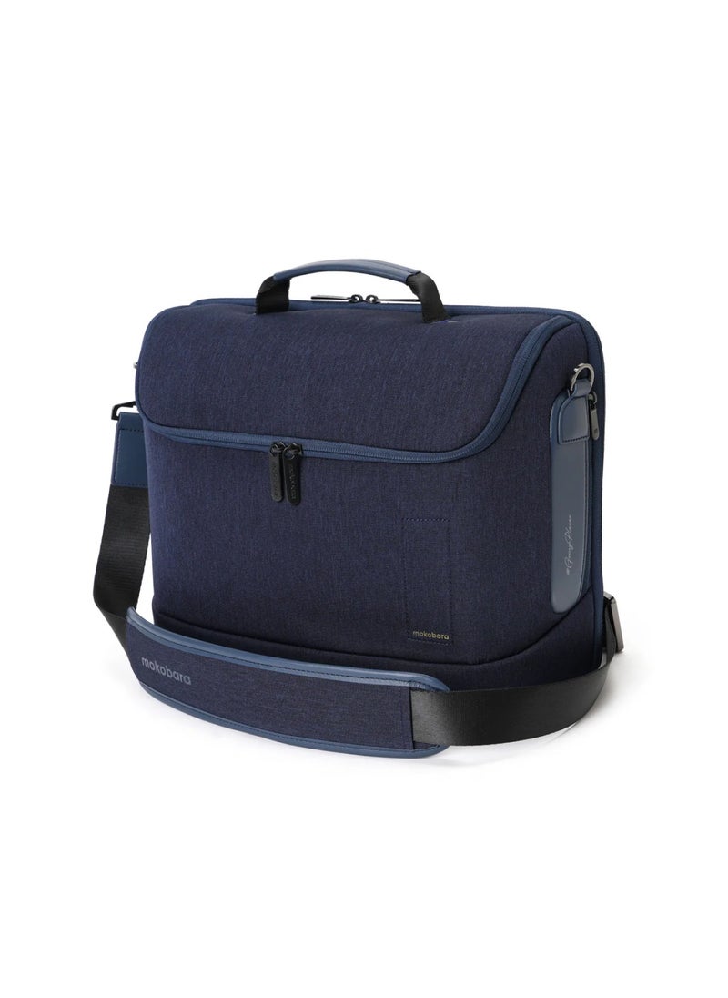 The Transit Briefcase Vegan Leather & Nylon 15L Laptop Crossbody Messenger Bag for Men & Women (Tailored Blue)
