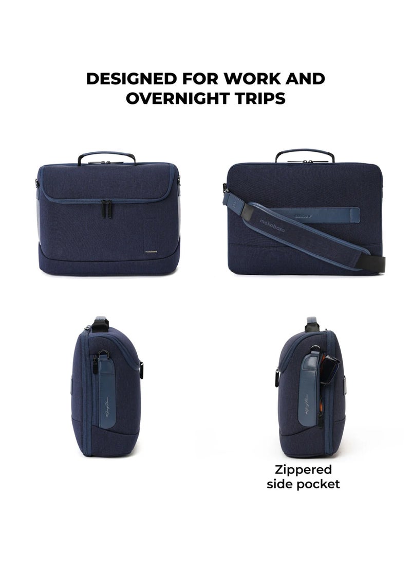 The Transit Briefcase Vegan Leather & Nylon 15L Laptop Crossbody Messenger Bag for Men & Women (Tailored Blue)