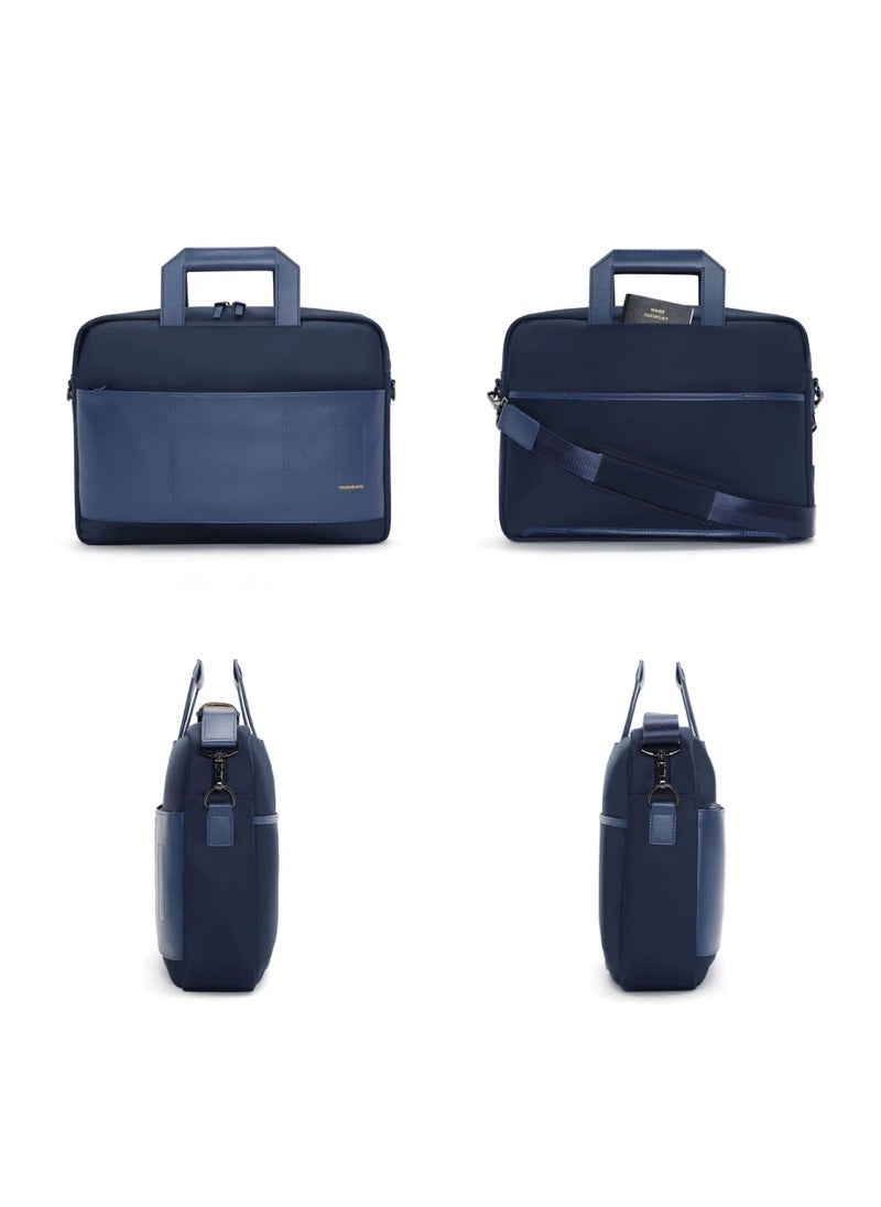 The Briefcase With Adjustable Shoulder Strap Vegan Leather, Water Resistant, Blue, Fits upto 15.6