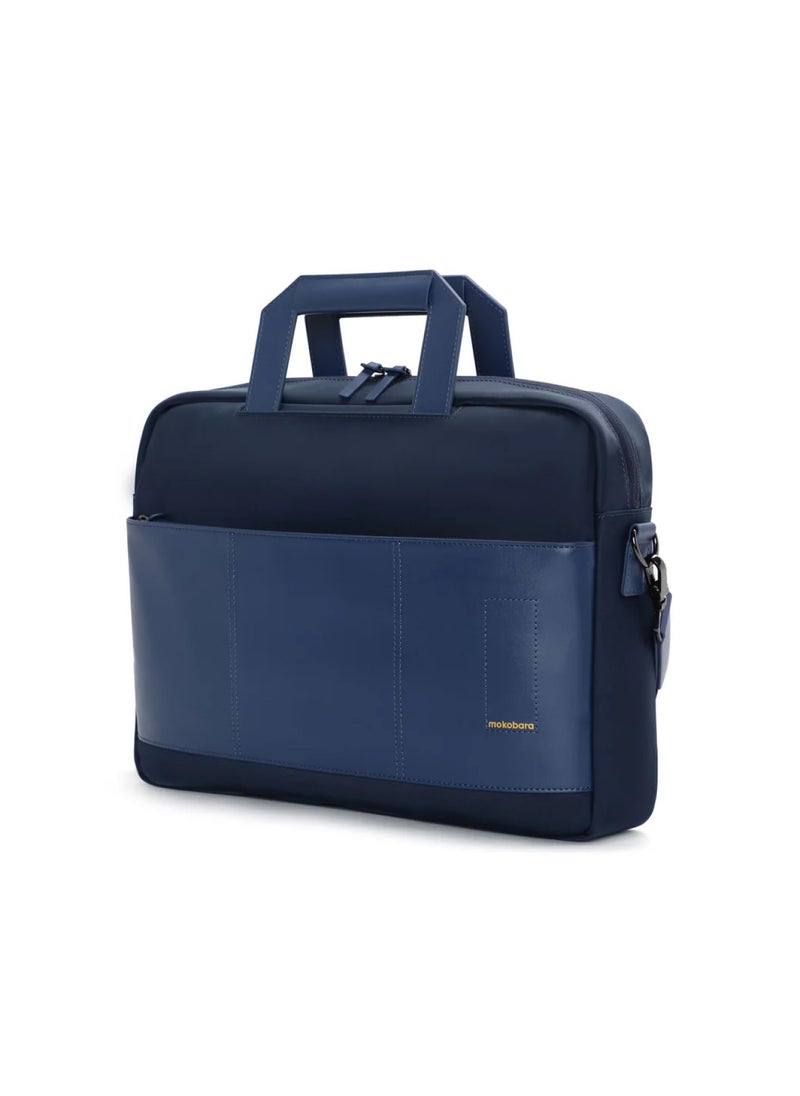 The Briefcase With Adjustable Shoulder Strap Vegan Leather, Water Resistant, Blue, Fits upto 15.6