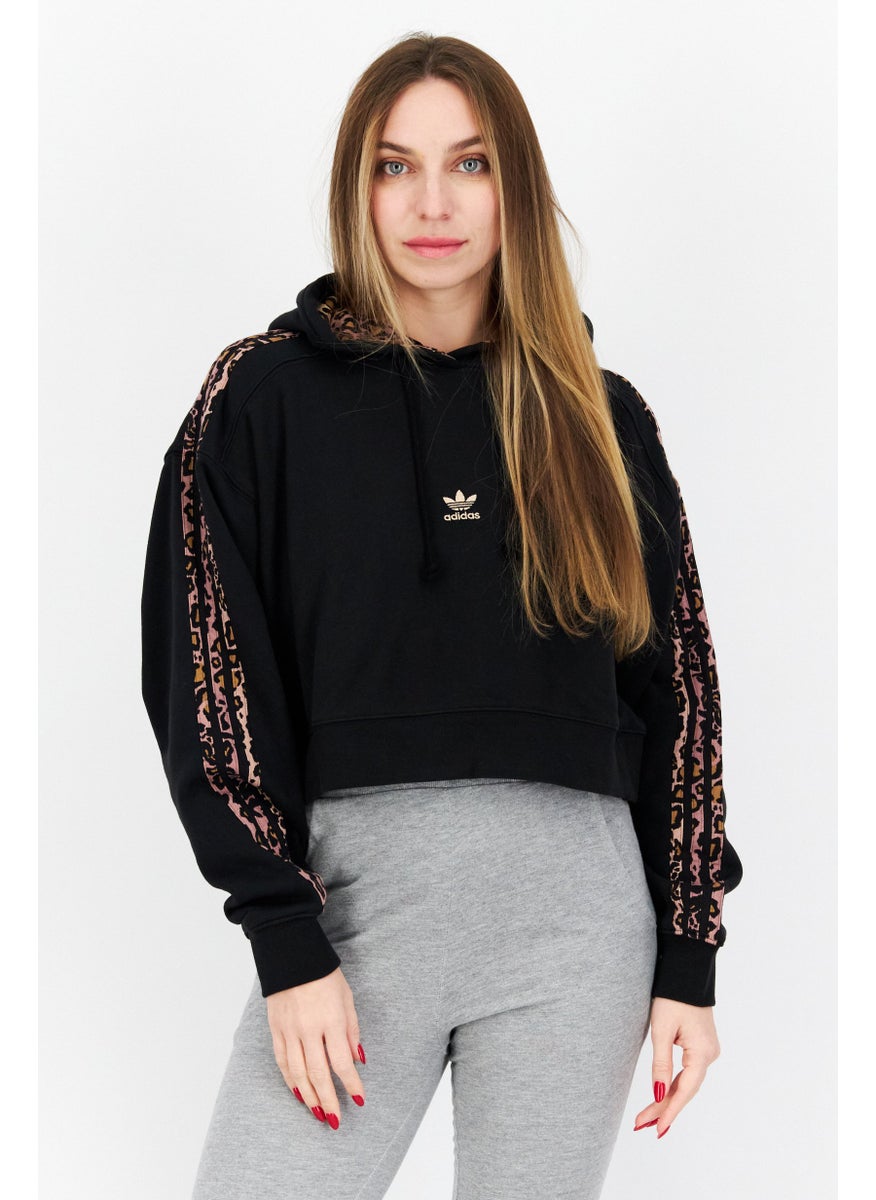 Women Sportswear Fit Long Sleeve Outdoor Crop Sweatshirt, Black Combo