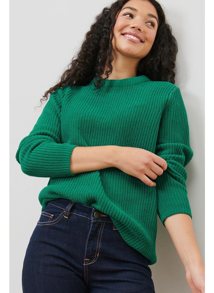Women Crew Neck Knitted Long Sleeves Sweatshirt, Green