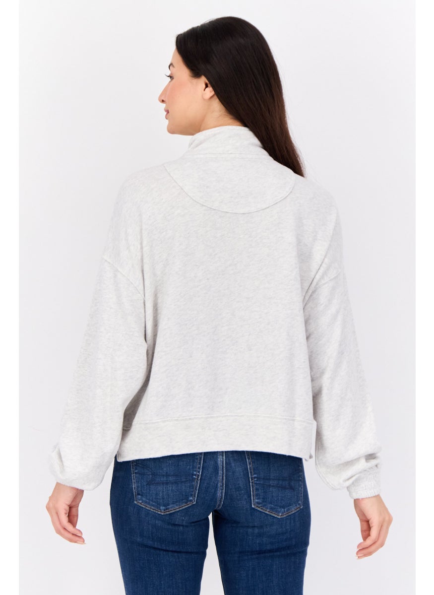 Women Mock Neck Heather Long Sleeves Sweatshirt, Light Grey