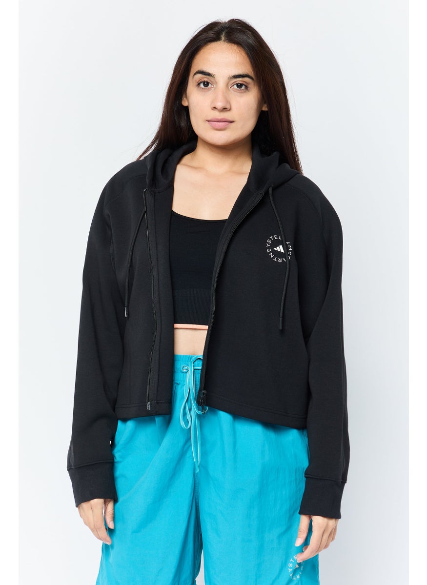 Women Sportswear Fit Long Sleeve Training Cropped Hoodie, Black
