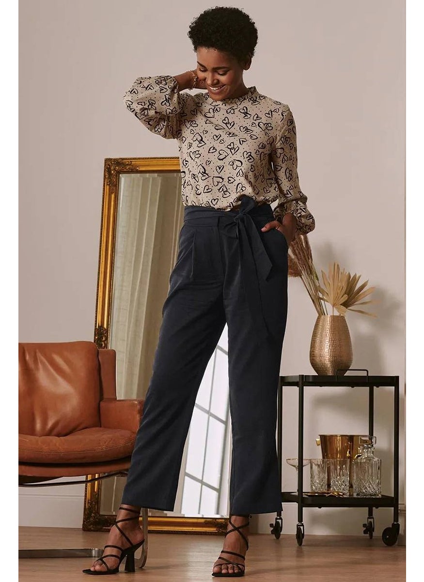 Women Straight Leg Plain Casual Pants, Black