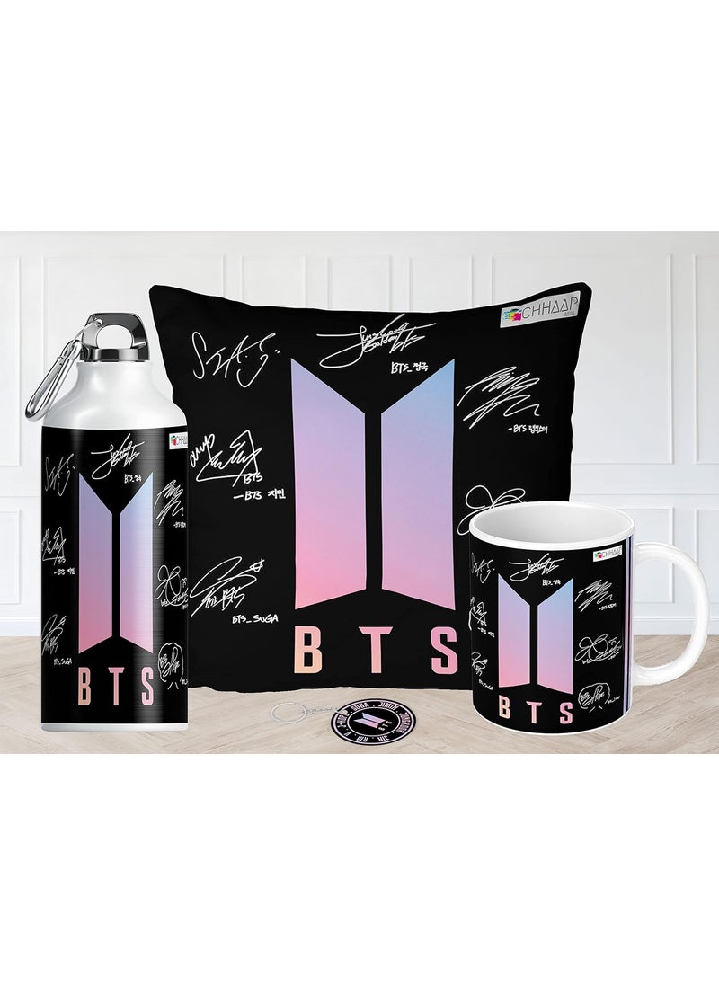 NH10 DESIGNS BTS Printed Ceramic Coffee Mug 350ml Sipper Bottle 600ml Cushion Cover with Filler 12x12 inch Keychain BTS Combo Birthday Gift for Girls Boys Friends BTS Lovers BTSCWMSKV 15