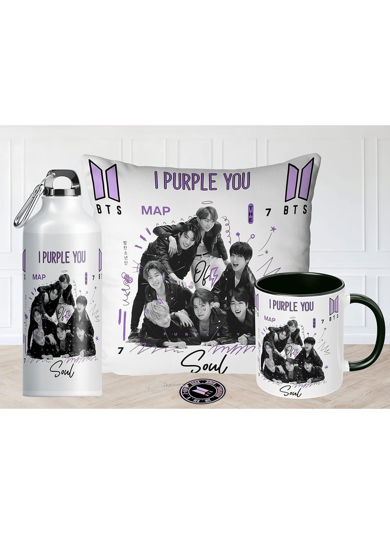 NH10 DESIGNS BTS Printed Ceramic Coffee Mug 350ml Sipper Bottle 600ml Cushion Cover with Filler 12x12 inch Keychain BTS Combo Birthday Gift for Girls Boys Friends BTS Lovers BTSC3TMSKV 17