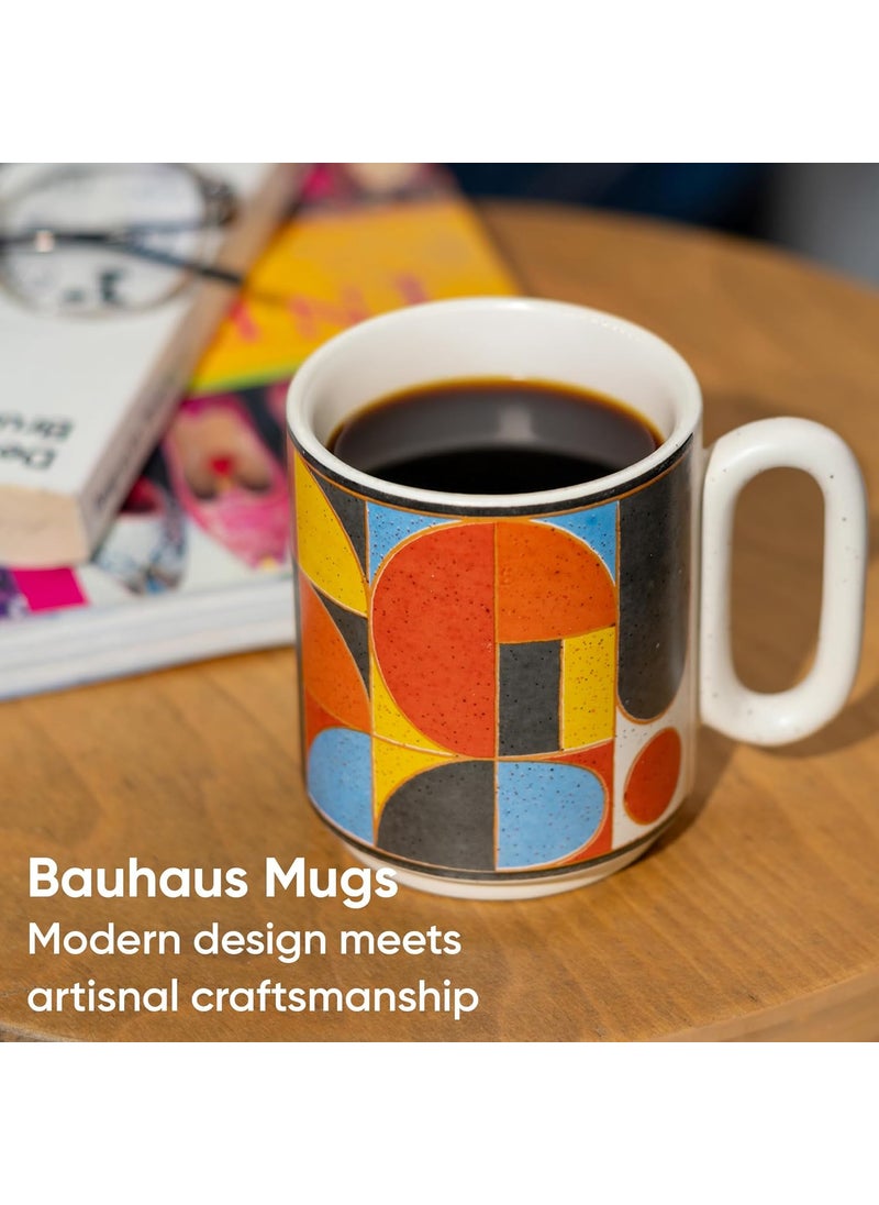 Shay Ceramic Coffee Mug Set Set of 4 300ml Bauhaus Coffee Mug Set of 4 Glossy Finish Stoneware Coffee Cup Set Microwave Safe Bauhaus Milk Mug Set of 4