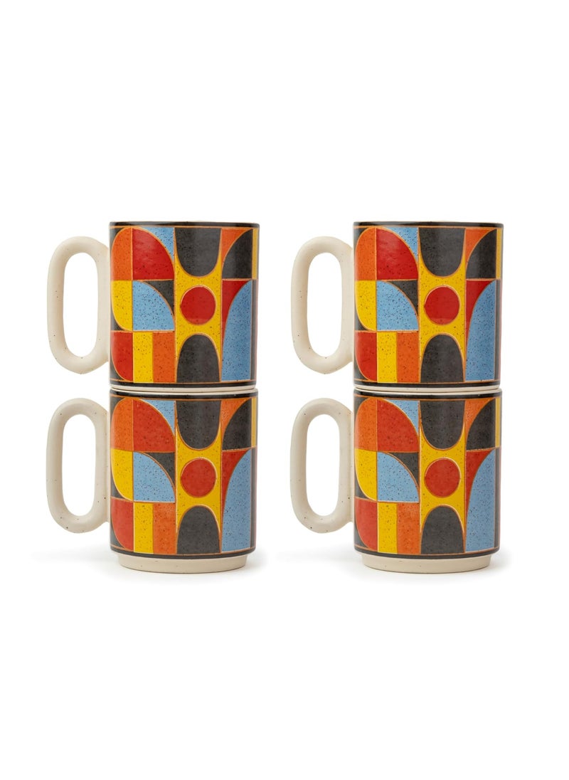 Shay Ceramic Coffee Mug Set Set of 4 300ml Bauhaus Coffee Mug Set of 4 Glossy Finish Stoneware Coffee Cup Set Microwave Safe Bauhaus Milk Mug Set of 4