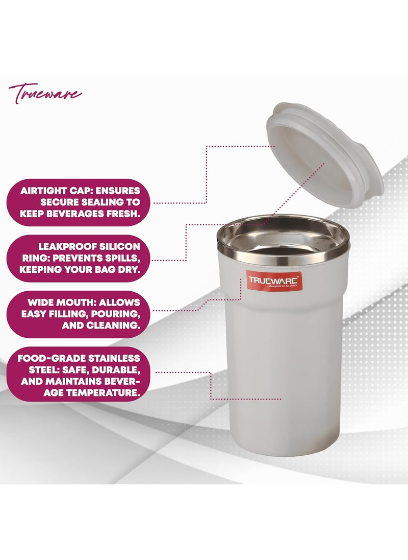 Trueware ACE XL 420 ML Inner Steel Outer Plastic Insulated Coffee CupMugTumbler Set of 2 for Hot and Cold Drinks BPAFree Food Grade Ideal for CarHomeOfficeTravelling Grey