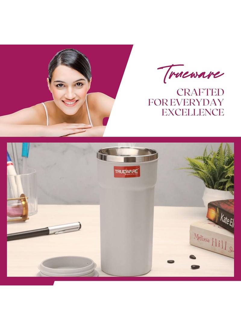 Trueware ACE XL 420 ML Inner Steel Outer Plastic Insulated Coffee CupMugTumbler Set of 2 for Hot and Cold Drinks BPAFree Food Grade Ideal for CarHomeOfficeTravelling Grey