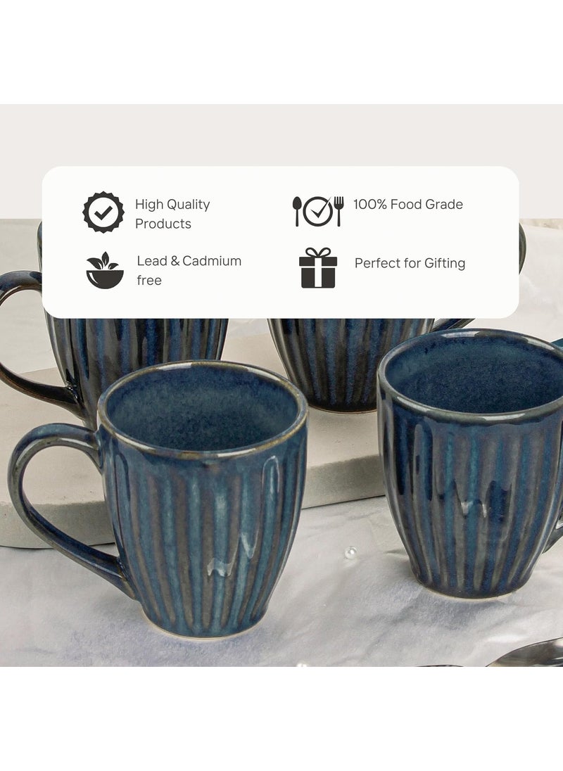 The Earth Store Glam Blue Studio Coffee Mug 330ML Ceramic Tea Mug Dishwasher Microwave Safe Perfect for Christmas Gift New Year Gift Birthday Gift Set of 4