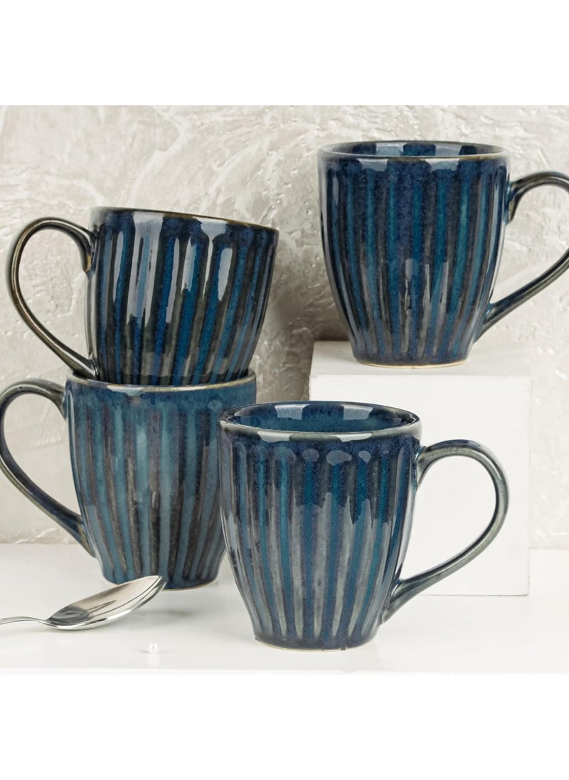 The Earth Store Glam Blue Studio Coffee Mug 330ML Ceramic Tea Mug Dishwasher Microwave Safe Perfect for Christmas Gift New Year Gift Birthday Gift Set of 4
