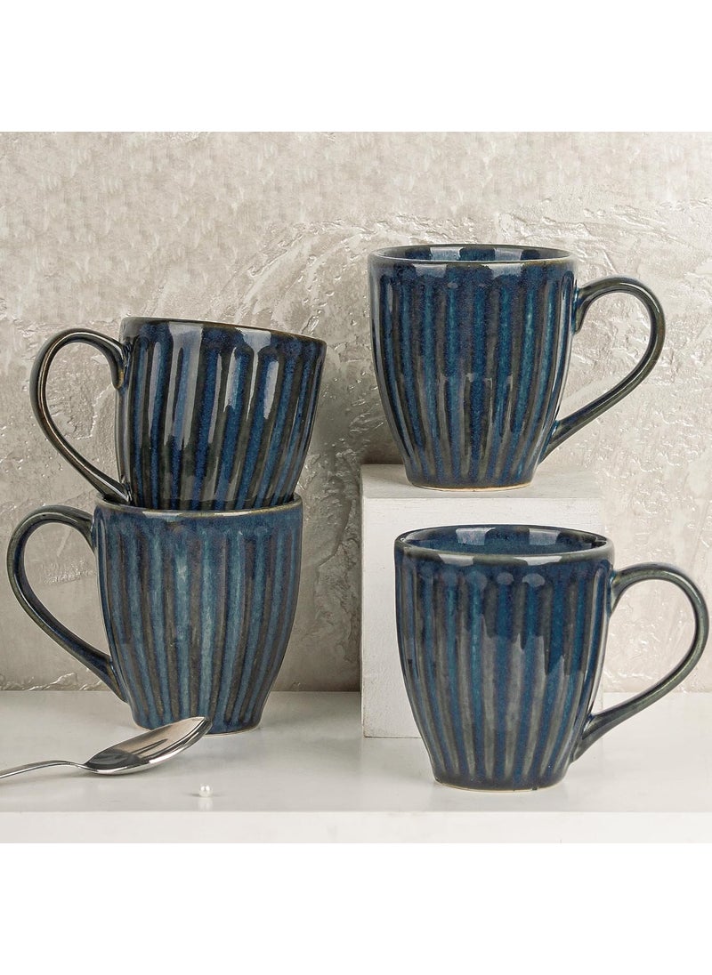 The Earth Store Glam Blue Studio Coffee Mug 330ML Ceramic Tea Mug Dishwasher Microwave Safe Perfect for Christmas Gift New Year Gift Birthday Gift Set of 4