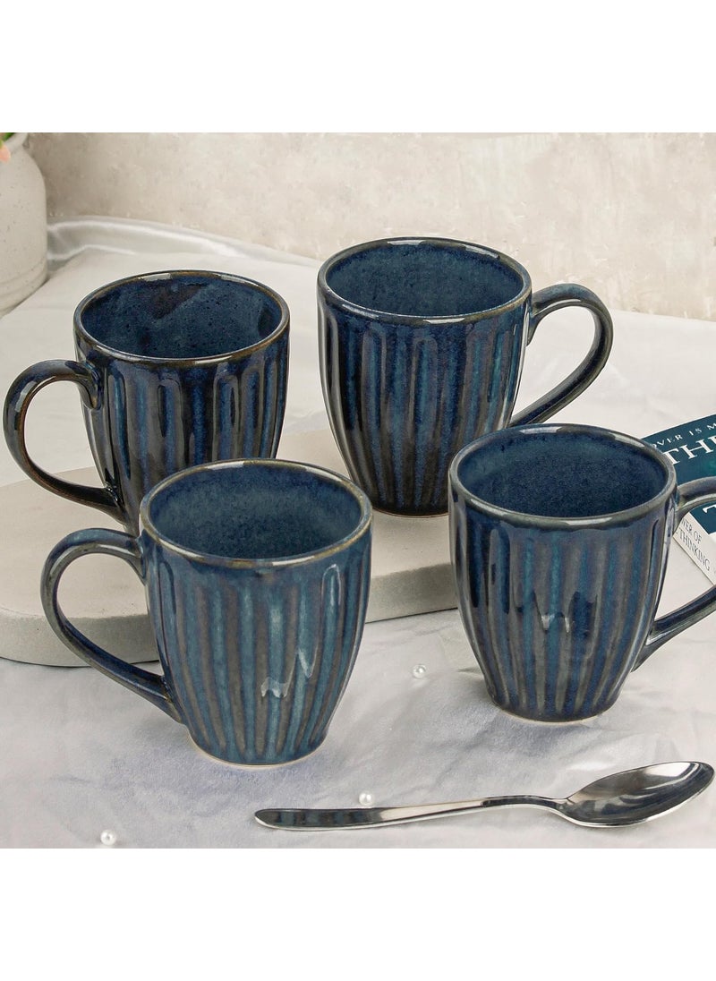 The Earth Store Glam Blue Studio Coffee Mug 330ML Ceramic Tea Mug Dishwasher Microwave Safe Perfect for Christmas Gift New Year Gift Birthday Gift Set of 4