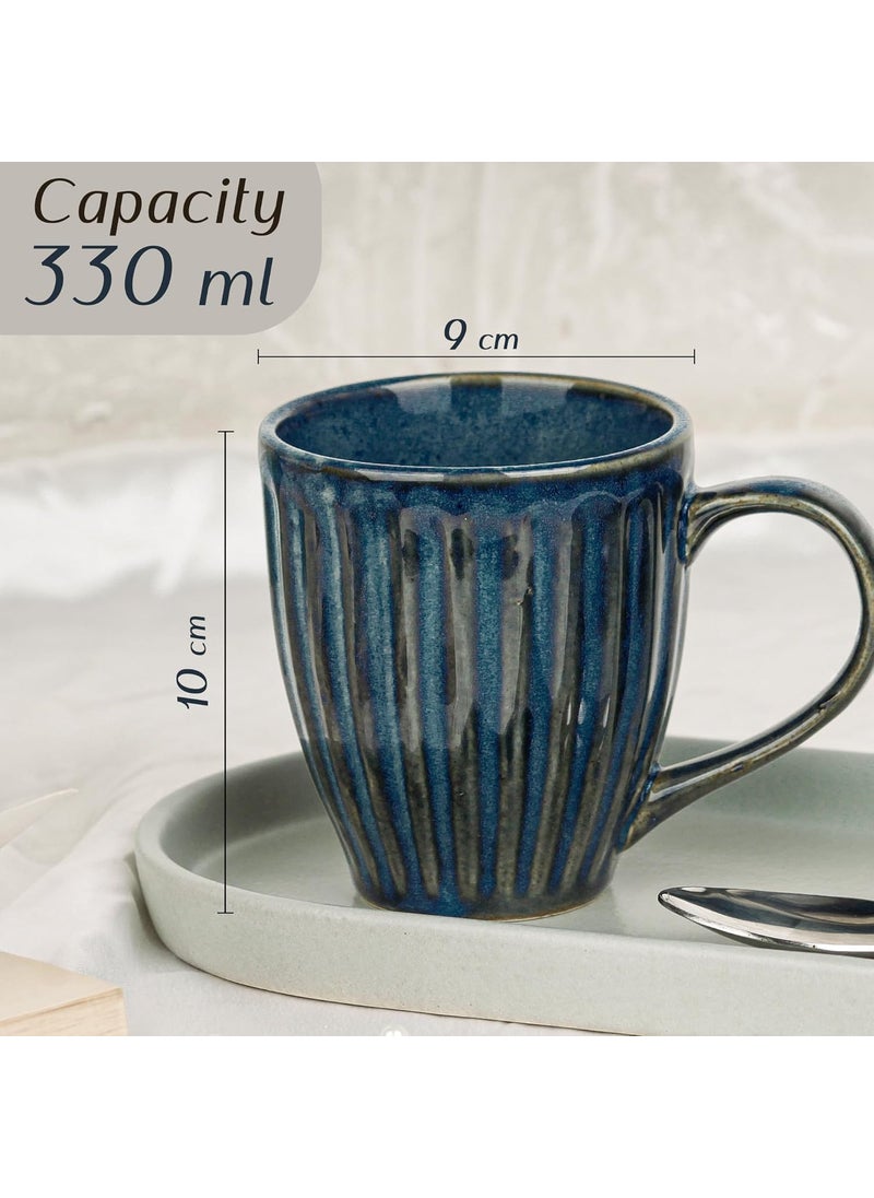 The Earth Store Glam Blue Studio Coffee Mug 330ML Ceramic Tea Mug Dishwasher Microwave Safe Perfect for Christmas Gift New Year Gift Birthday Gift Set of 4