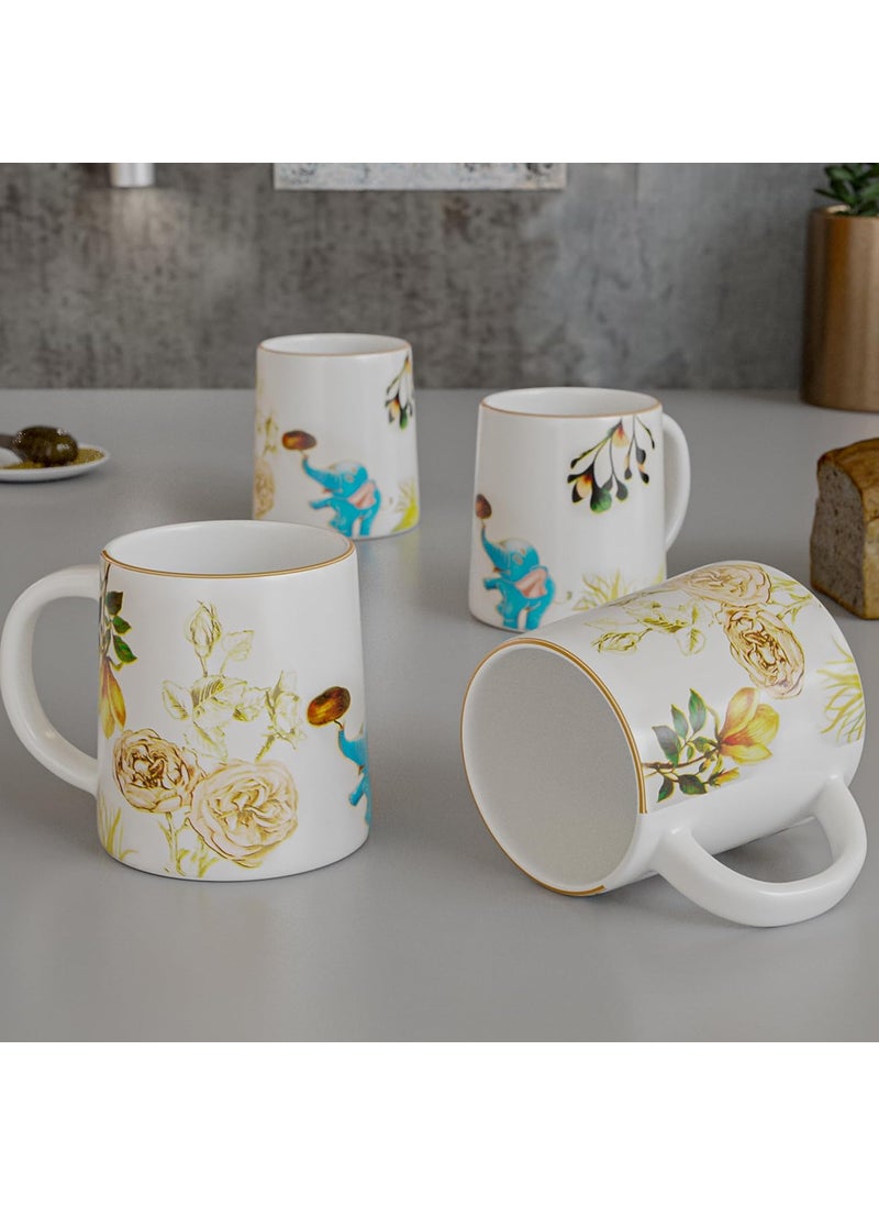 The Earth Store Elephlora Coffee Mug 320ml Capacity Microwave Dishwasher Safe Coffee Mug for Diwali Gift Ideal for Coffee Tea Milk and More Mug for Coffee Diwali Gifts Set of 4