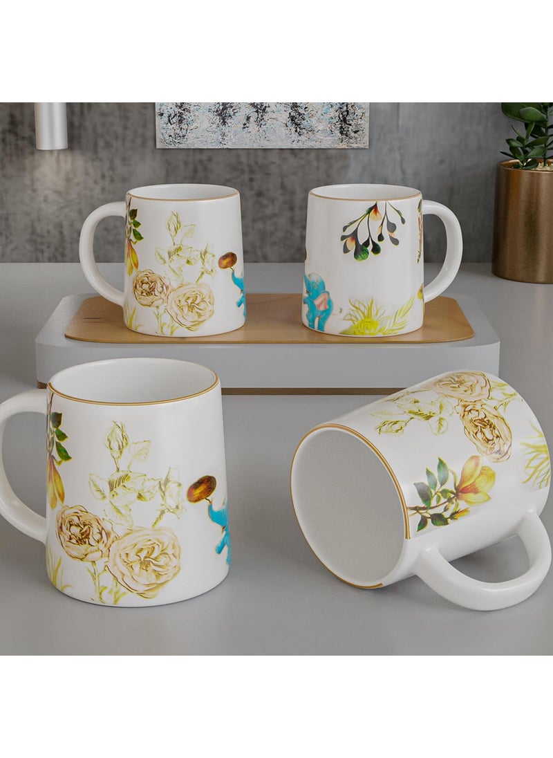 The Earth Store Elephlora Coffee Mug 320ml Capacity Microwave Dishwasher Safe Coffee Mug for Diwali Gift Ideal for Coffee Tea Milk and More Mug for Coffee Diwali Gifts Set of 4
