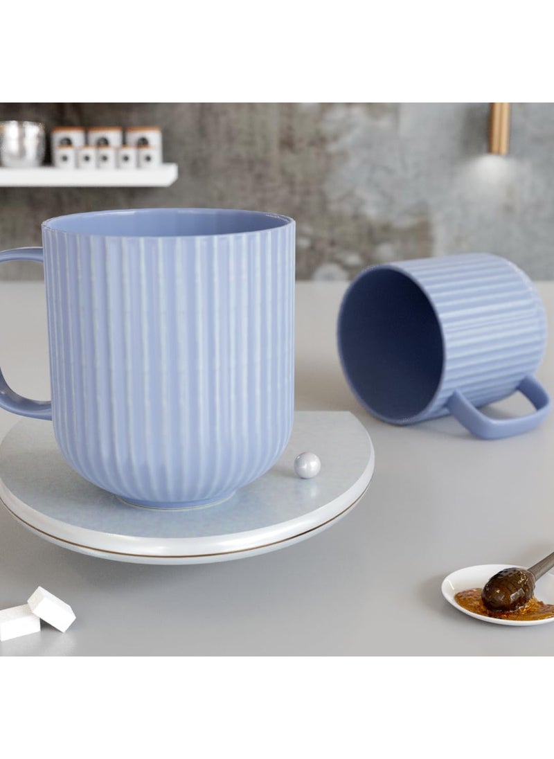 The Earth Store Premium Handmade Ceramic Fringe Blue Coffee Mug with Tray Microwave Dishwasher Safe Set of 3 2 Mugs and 1 Tray 300ml Best Gift for Your Loved Ones