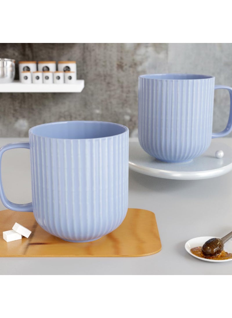 The Earth Store Premium Handmade Ceramic Fringe Blue Coffee Mug with Tray Microwave Dishwasher Safe Set of 3 2 Mugs and 1 Tray 300ml Best Gift for Your Loved Ones