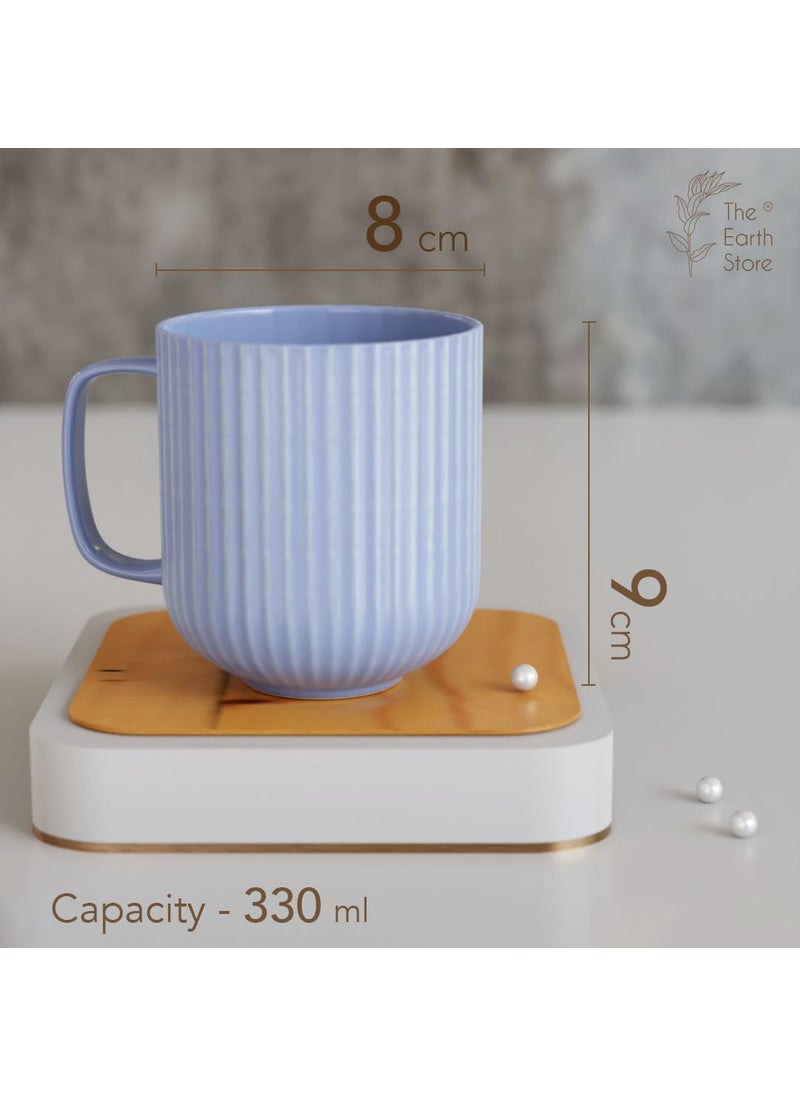 The Earth Store Premium Handmade Ceramic Fringe Blue Coffee Mug with Tray Microwave Dishwasher Safe Set of 3 2 Mugs and 1 Tray 300ml Best Gift for Your Loved Ones