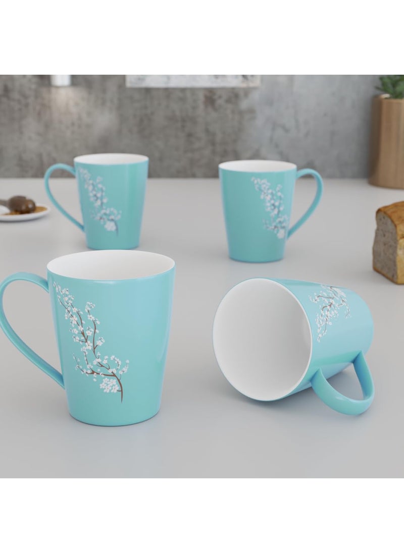 The Earth Store Blossom Blue Coffee Mug Set of 4 Ceramic Mugs to Gift to Best Friend Tea Mugs Microwave Safe Coffee Mugs Ceramic Tea Cups 330 ml Each