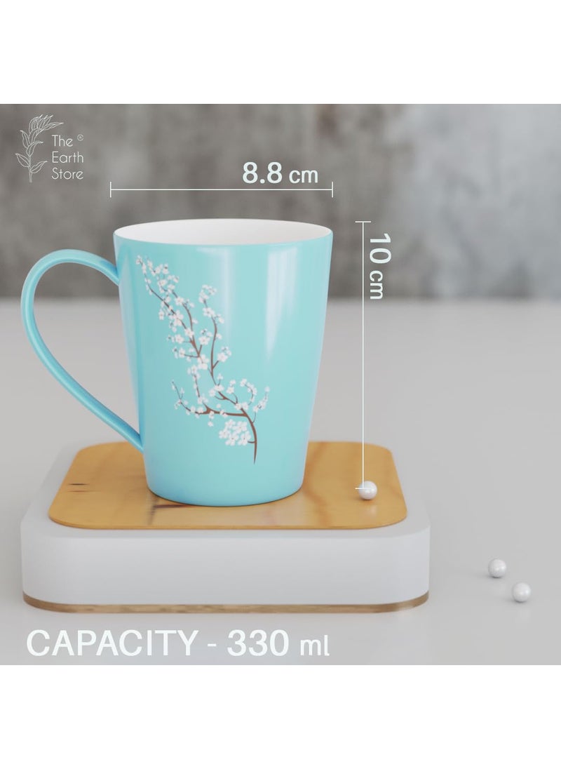 The Earth Store Blossom Blue Coffee Mug Set of 4 Ceramic Mugs to Gift to Best Friend Tea Mugs Microwave Safe Coffee Mugs Ceramic Tea Cups 330 ml Each
