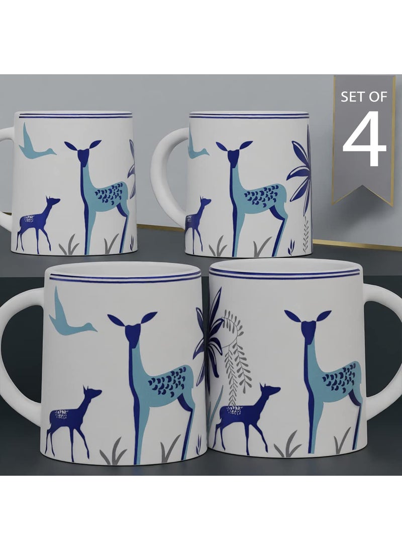 The Earth Store Stag Blue Coffee Mug Set of 4 to Gift to Best Friends Coffee Mugs Microwave Safe Ceramic Mugs300 ml Each