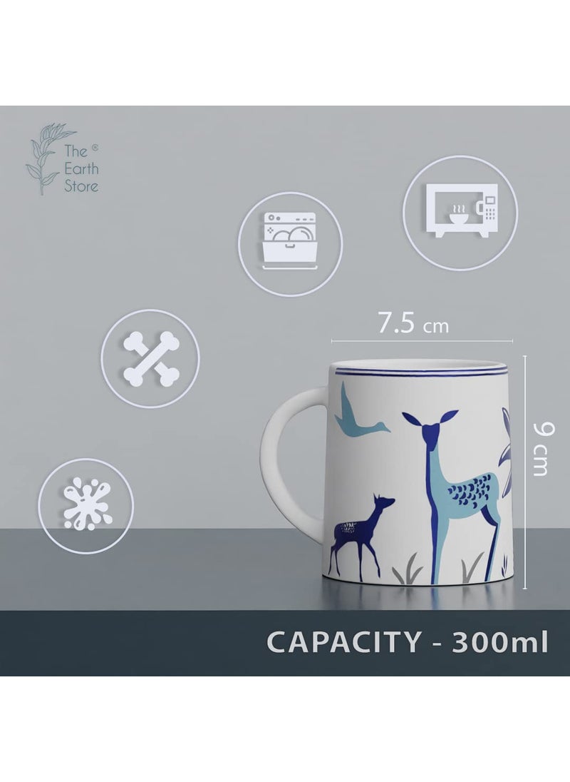 The Earth Store Stag Blue Coffee Mug Set of 4 to Gift to Best Friends Coffee Mugs Microwave Safe Ceramic Mugs300 ml Each