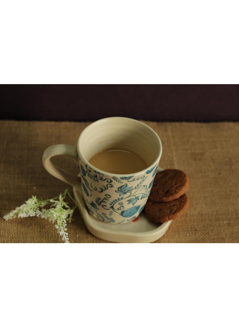 Kawai Homes Blue Pattern Stoneware Mug for Coffee Chai Tea Milk Cups 300 ml Microwave Dishwasher Safe Single