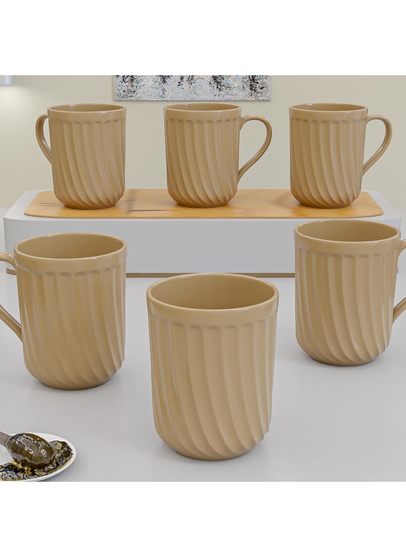 The Earth Store Caramel Grooved Coffee Mug 350ML Ceramic Tea Mug Dishwasher Microwave Safe Perfect for Christmas Gift New Year Gift Birthday Gift Set of 6