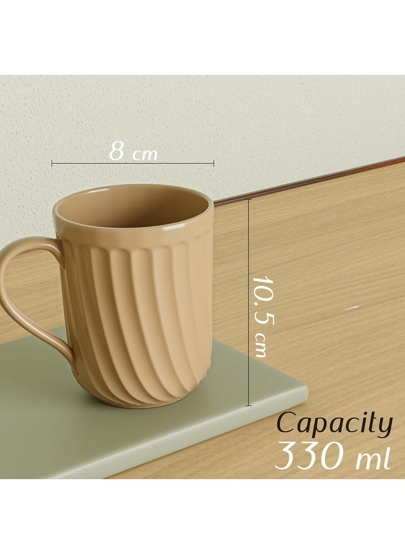 The Earth Store Caramel Grooved Coffee Mug 350ML Ceramic Tea Mug Dishwasher Microwave Safe Perfect for Christmas Gift New Year Gift Birthday Gift Set of 6