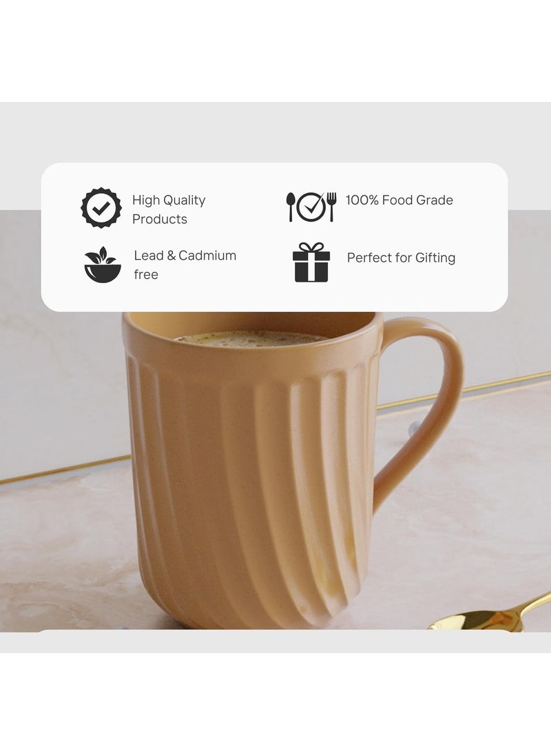 The Earth Store Caramel Grooved Coffee Mug 350ML Ceramic Tea Mug Dishwasher Microwave Safe Perfect for Christmas Gift New Year Gift Birthday Gift Set of 6