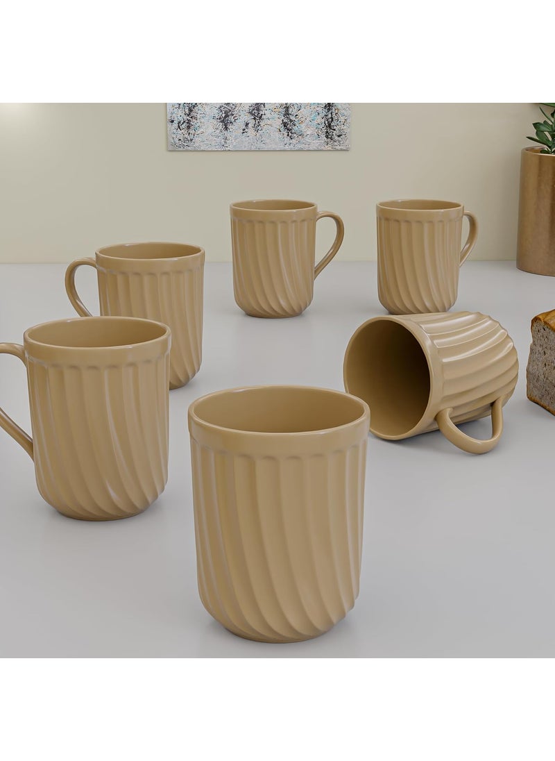The Earth Store Caramel Grooved Coffee Mug 350ML Ceramic Tea Mug Dishwasher Microwave Safe Perfect for Christmas Gift New Year Gift Birthday Gift Set of 6