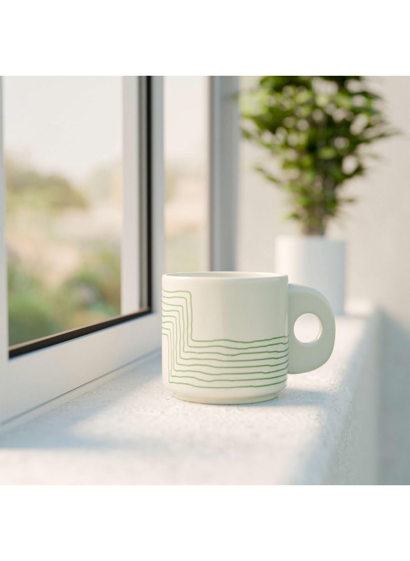 The Earth Store Cream Green Ziggy Ceramic Tea Cup Set of 6 200 ML Each Microwave and Dishwasher Safe Coffee Cups Cup Set of 6 for TeaChai Coffee Ideal for Gifting Home Office Every Occasion