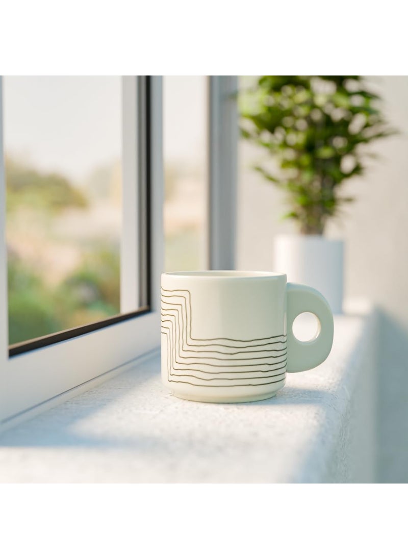 The Earth Store Cream Black Ziggy Ceramic Tea Cup Set of 6 200 ML Each Microwave and Dishwasher Safe Coffee Cups Cup Set of 6 for TeaChai Coffee Ideal for Gifting Home Office Every Occasion