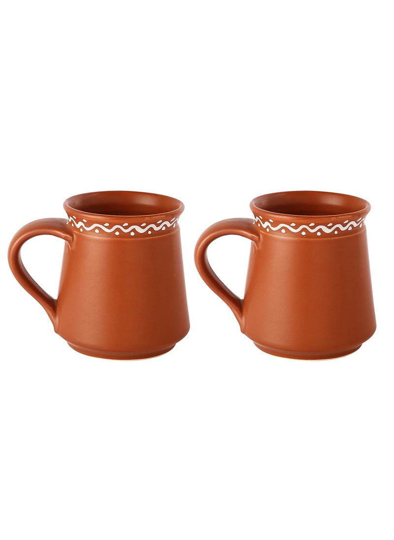 Miah Dcor CeramicStoneware CoffeeSoup Traditional Terracotta Mugs with Handles300 ml Set of 2 Tea CoffeeLassi Chaach Latte Cappuccino Soup Dishwasher Microwave Safe