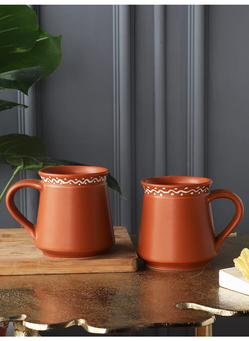 Miah Dcor CeramicStoneware CoffeeSoup Traditional Terracotta Mugs with Handles300 ml Set of 2 Tea CoffeeLassi Chaach Latte Cappuccino Soup Dishwasher Microwave Safe