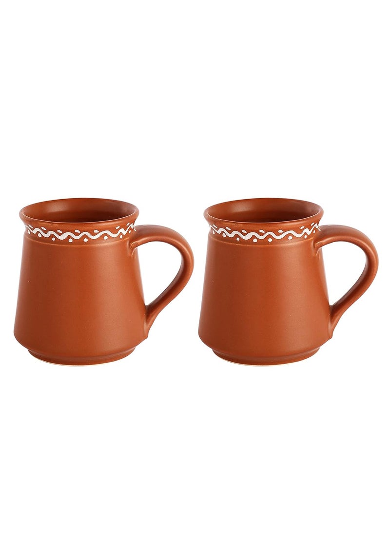 Miah Dcor CeramicStoneware CoffeeSoup Traditional Terracotta Mugs with Handles300 ml Set of 2 Tea CoffeeLassi Chaach Latte Cappuccino Soup Dishwasher Microwave Safe