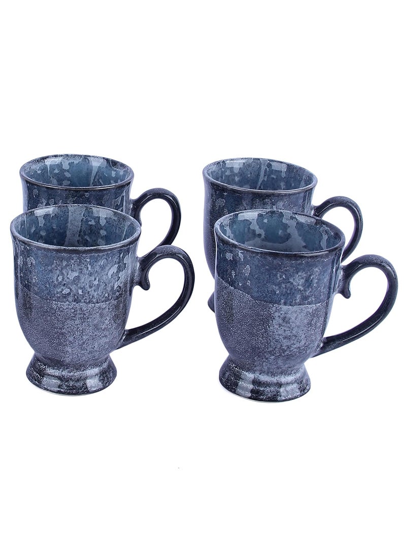 Anwaliya Goblet Series Ceramic Coffee Mugs 280 ML Metallic Blue Set of 4